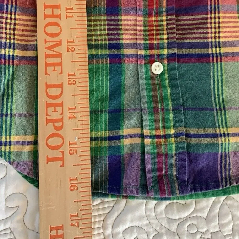 Ralph Lauren Long Sleeve Button Down Vibrant Colorful Plaid Shirt 3T 100% Cotton